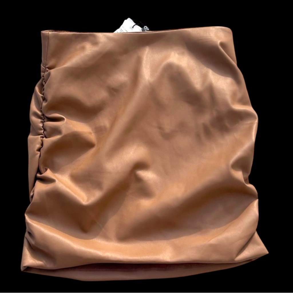 Nwt Minkpink Small Brown Faux Leather Ruched Mini Skirt Cocktail